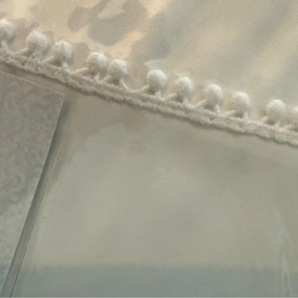 NIP Full Size 4 Piece Sheet Set, Ivory White, Pompom Edging Accents, JCPenney